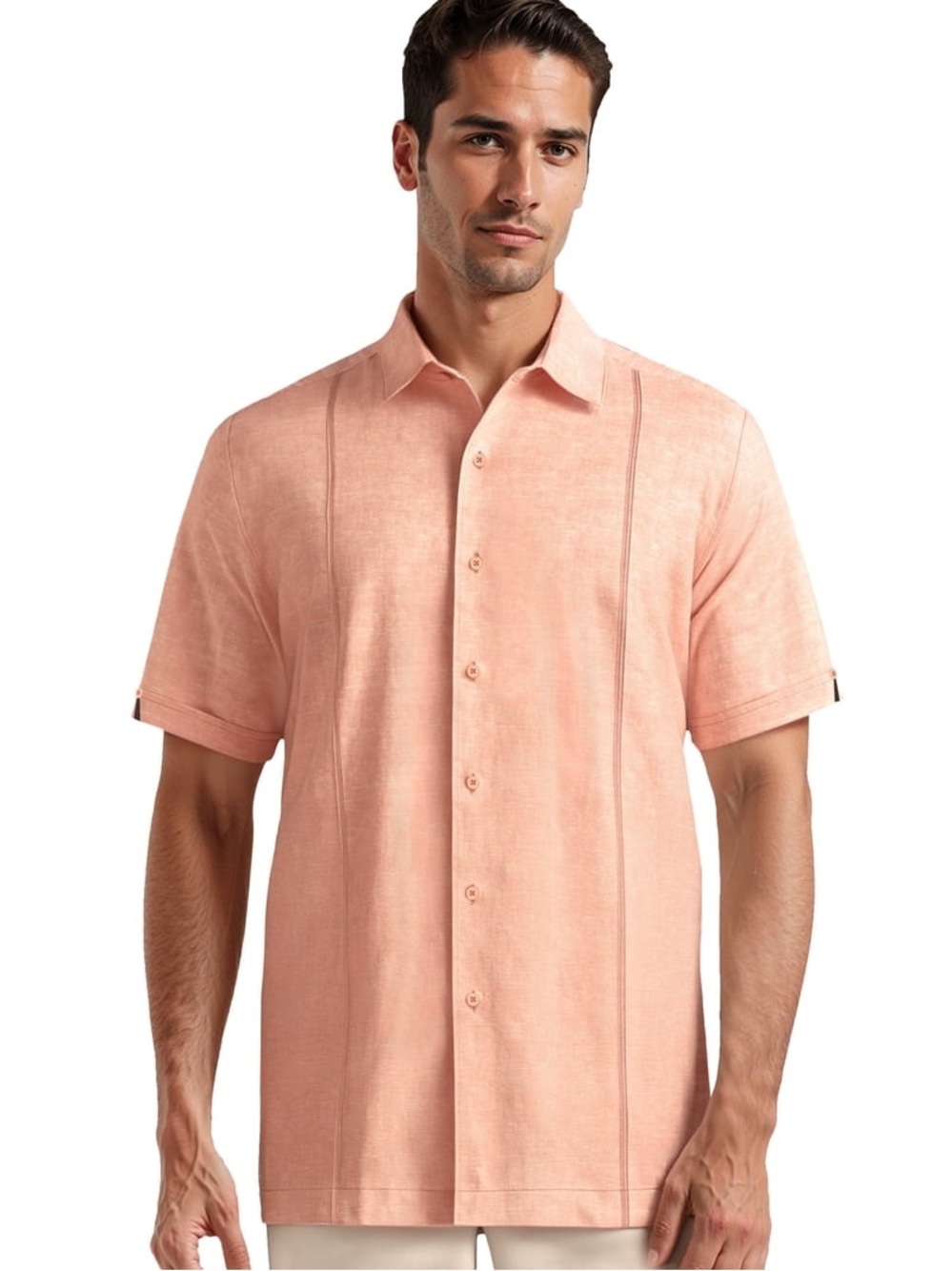Men's Short-Sleeve Button-Down Shirt in Candlelight Peach W